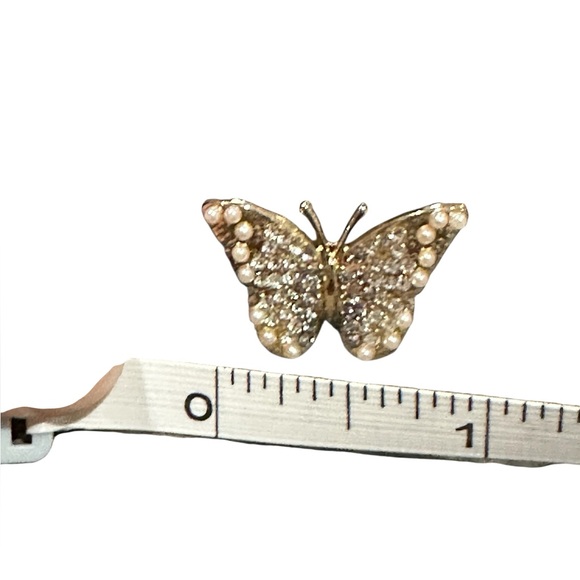 Butterfly Stud Earrings with Pearl and Rhinestone Accents - Picture 5 of 5